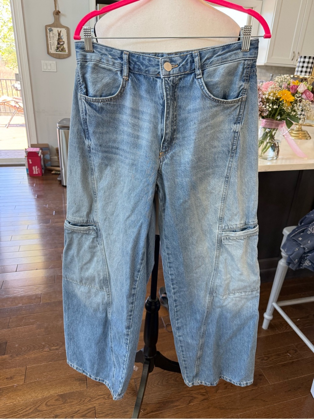 Zara Light Blue Wide-Leg Cargo Jeans Size 8